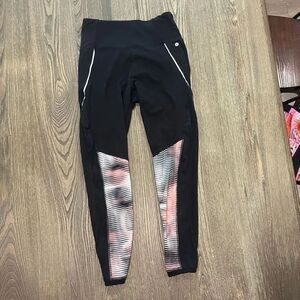 Bally Total Fitness Leggings 7/8 Cropped Yoga Gym Black Orange Print Size Medium